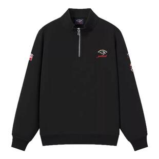 BRAVE&SHARK/勇士鲨鱼男装2025秋冬款宽松运动半拉链翻领黑色卫衣