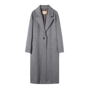 【羊绒】LANCY/朗姿2025冬季新款翻领长款高端气质灰色毛呢子大衣