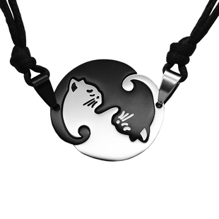情侣项链拼合猫咪黑白猫恋爱猫锁骨链学生韩版文艺小清新闺蜜吊坠