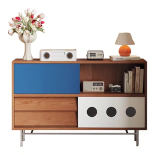 中古实木拼色餐边柜沙发边柜置物柜咖啡机柜法式复古收纳柜储物柜