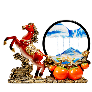 马到成功柿柿如意流沙画摆件高级感客厅装饰新房搬家乔迁新居礼物