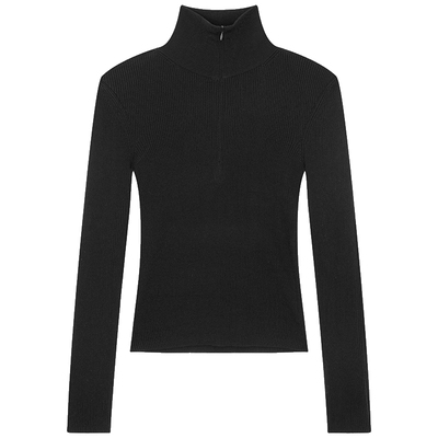 有尾针织衫立领垫肩紧身