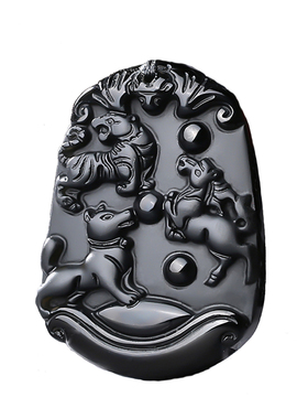 2026马年黑曜石三合本命年吊坠