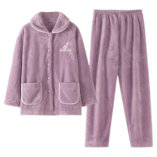 猫人珊瑚绒睡衣女秋冬季加厚加绒保暖2025新款法兰绒妈妈家居服冬
