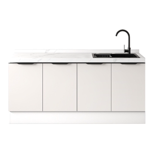 家用大理石岩板橱柜厨房水槽一体组合柜出租房煤气灶台柜实木储物