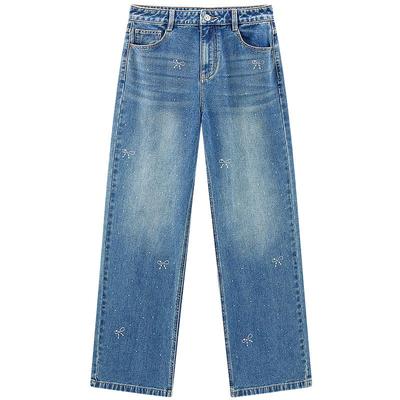 【商场同款】乐町闪闪惹人爱牛仔阔腿裤宽松细闪直筒裤C1HAF1228*