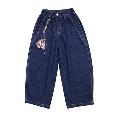 啦芙莱春季女童复古小花辫牛仔裤