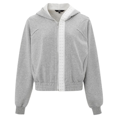 灰色连帽短款运动外套