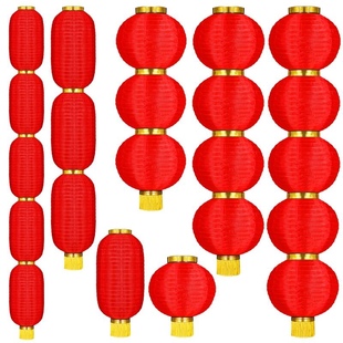 新年大红连串灯笼户外防水折叠灯笼春节元旦广告长圆灯笼装饰挂件