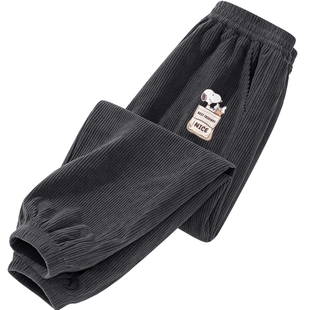 史努比男童裤子薄绒2025新款男孩加绒加厚灯芯绒卫裤儿童一体绒裤