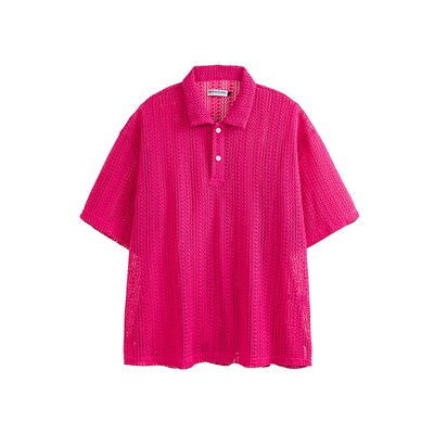 Medaigual镂空编织肌理感翻领T恤