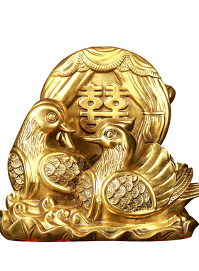 知行斋卧室纯黄铜鸳鸯摆件吉祥物