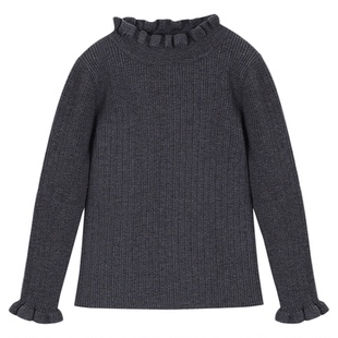 允儿妈女童冬季绵羊毛混纺花边领针织衫儿童时尚打底衫女孩毛衣潮