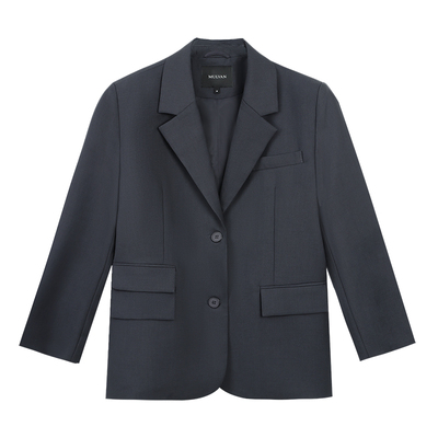 MULVAN 灰色西装外套女春秋高级设计感小众宽松休闲垫肩西服上衣