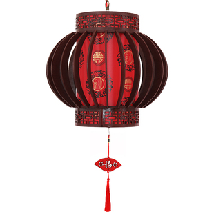 实木旋转灯笼客厅阳台庭院大门装饰仿古木艺灯笼中式吊灯木制宫灯
