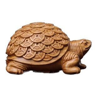 绿檀金钱龟茶宠办公室文玩把件木雕工艺品随身富甲天下乌龟摆件