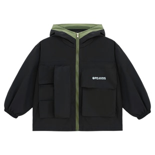 派町童装男童外套儿童撞色工装连帽外套防风保暖2025秋冬季新款潮