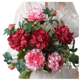 牡丹仿真花摆设插花花瓶客厅装饰摆件中式餐桌花花艺假花芍药花束