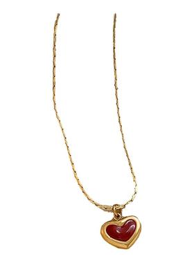 古里雅红色爱心钛钢项链高级感