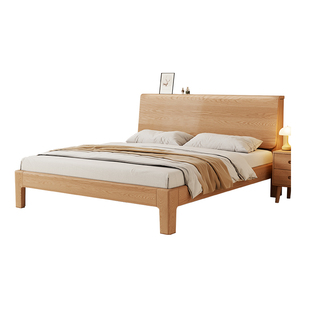 全实木床北欧简约白蜡木高床头主卧1米8双人床1.2M单人斜靠床床架