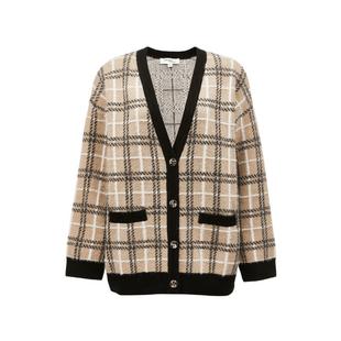 t区绫致Vero Moda针织衫毛衣25春夏宽松开衫格纹英伦V领休闲潮