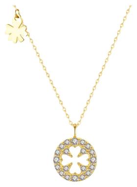 黄金镶嵌莫桑石四叶草项链