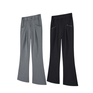 mountain tree柳钉微喇叭西裤男宽松阔腿裤tr面料高级感长裤垂感