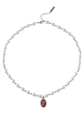 珐琅滴油古钱币吊坠淡水珍珠项链