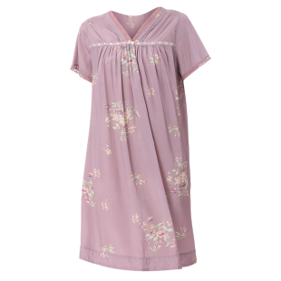 曼诺曼蒂克睡衣女夏季丝丽绸短袖睡裙印花宽松薄款甜美家居服套装