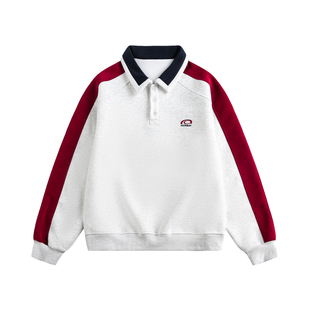 TIRED美式学院风chic拼接翻领长袖卫衣2026春季新款情侣套头上衣