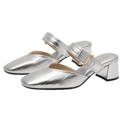 KISSCAT接吻猫[一抹奶油]凉拖舒适法式外穿拖鞋高跟银色凉鞋女