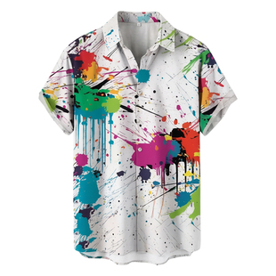 夏威夷节日翻领沙滩花卉印花短袖开衫男 Floral printed cardigan