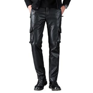 皮裤男加绒加厚秋冬保暖羽绒棉裤宽松防水防风中青年爸爸机车皮裤