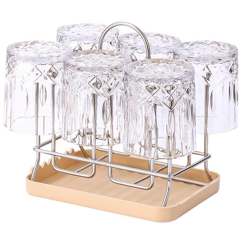 放水杯子的置物架 304不锈钢茶杯收纳架桌面玻璃杯架倒挂洋酒杯架