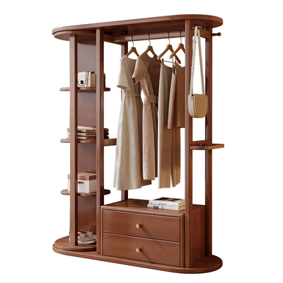中式实木家用卧室带镜子衣帽架子
