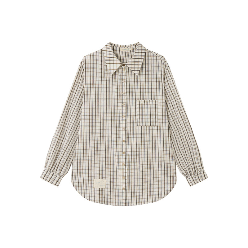 奶油风复古格纹宽松外搭长袖衬衫