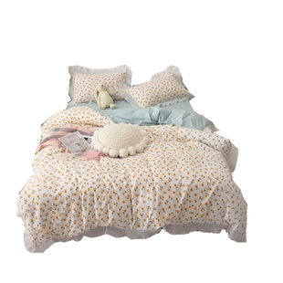 少女心碎花四季纯色水洗棉四件套蕾丝花边床单被套公主风简约床品