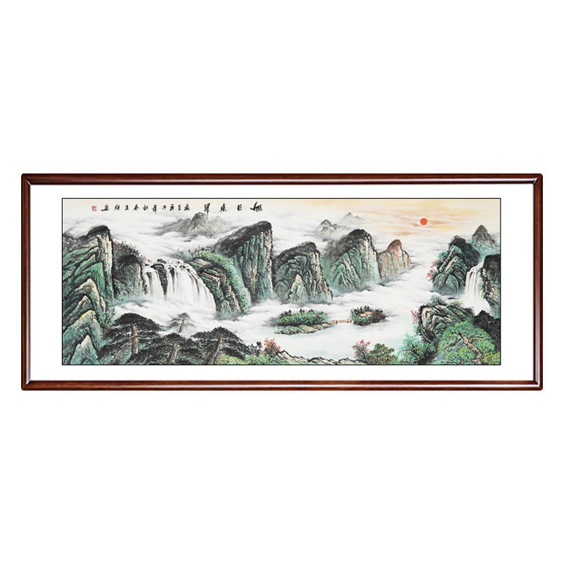 旭日东升山水画纯手绘国画装饰画