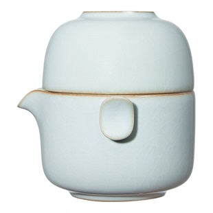 雅瓷汝窑泡茶吉祥杯便携旅行高铁功夫茶杯天青色开片可养一壶一杯