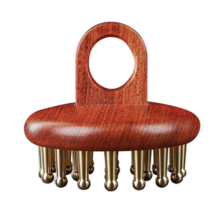 纯黄铜29齿指环经络梳头部按摩疏揉腹肝胆经全身通用花梨木经络刷