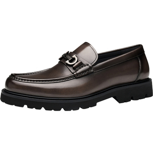 报喜鸟春秋新款男士商务休闲皮鞋头层牛皮厚底浅口一脚蹬乐福鞋