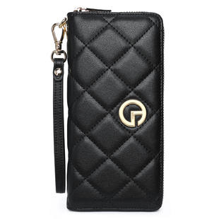 金利来长款钱包女简约新款牛皮手拿包小香风菱格钱夹多卡位皮夹潮