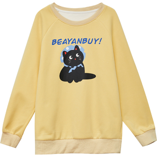 【年终清仓】DM100大码女装秋季百搭圆领插肩袖原创手绘印花卫衣