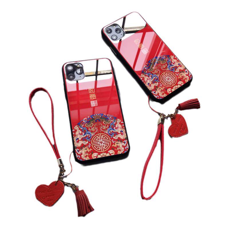 适用于苹果16pro手机壳中国风iPhone 15宫花镜子手机壳iPhone 14pro宫廷玻璃红色本命年款手机壳苹果1