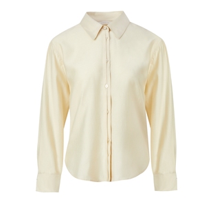 PRICH简约气质翻领纯色衬衫春秋新款珍珠扣休闲褶裥轻薄衬衣女