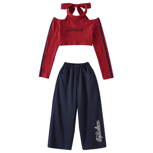 女童爵士舞服装女团洋气红色短款上衣jazz舞蹈服韩舞现代舞演出服