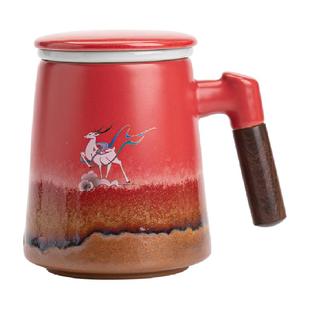 苏氏陶瓷(SUSHI CERAMICS)办公杯故宫红九色麋鹿陶瓷过滤内胆杯