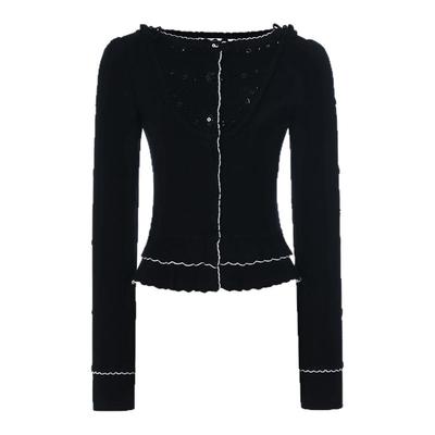 lefame拉飞姆2025冬季新款复古珍珠立体提花假两件针织开衫上衣女