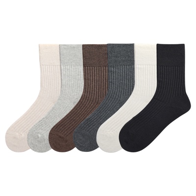 日系复古竖条纹纯色中筒袜男女百搭棉质无骨显瘦坑条基础款堆堆袜