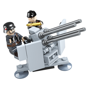 小颗粒积木二战大炮苏德军人仔武器榴弹炮四联高射炮拼装模型玩具